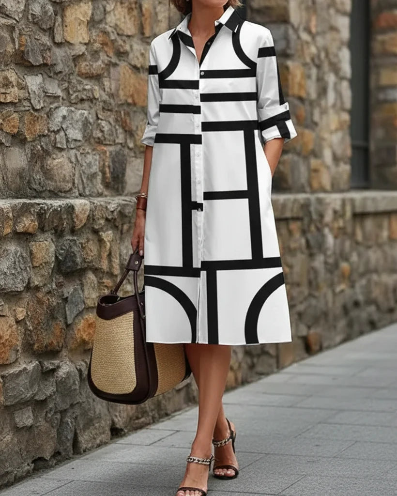 Women's Midi Shirt Dress - A-line fit with graphic 3D print