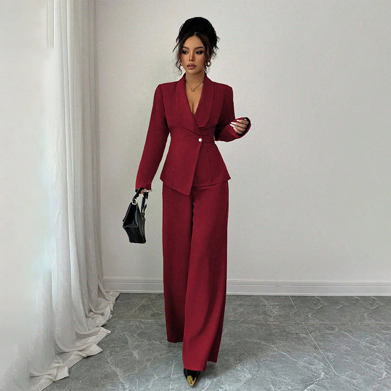 Women's Suit Set Jacket and Straight Pants – Long Sleeves