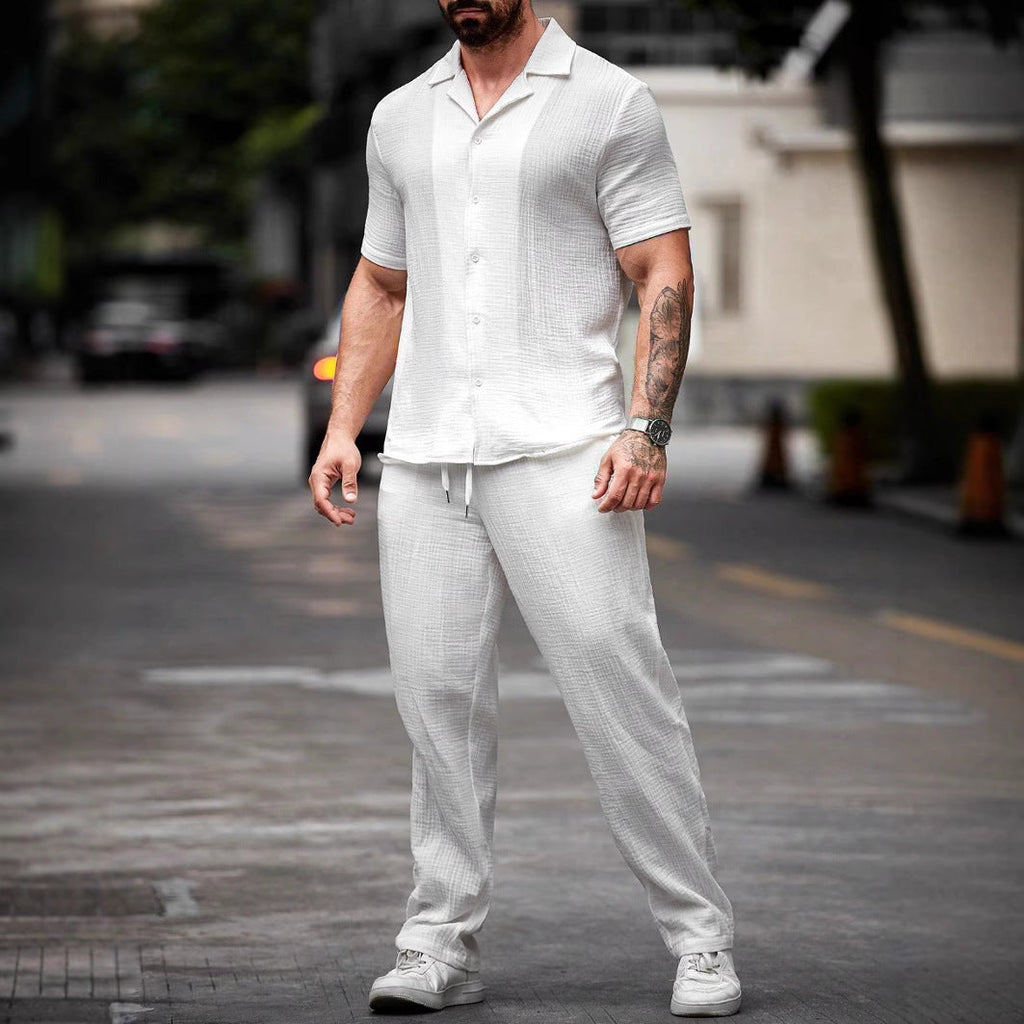 Men's Two-Piece Set – Short Sleeve Shirt and Straight Pants
