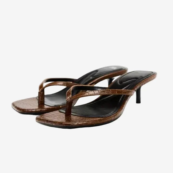 Women's Square Toe Sandals with Kitten Heel – Minimalist Thin Straps