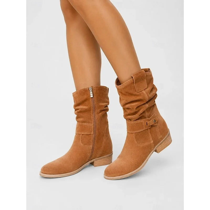 Women's Faux-Suede Ankle Boots – Flexible Line, Block Heel