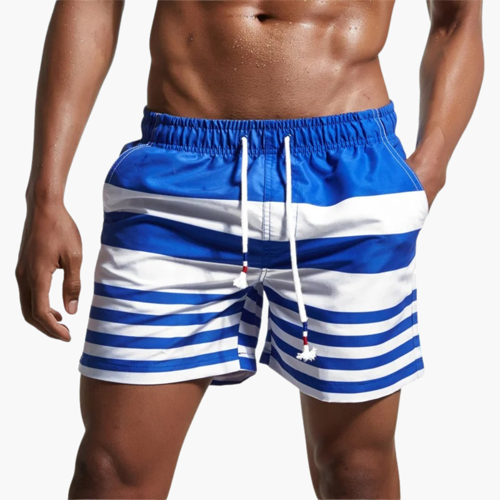 Men's Striped Swim Shorts – Straight Cut with Adjustable Drawstring
