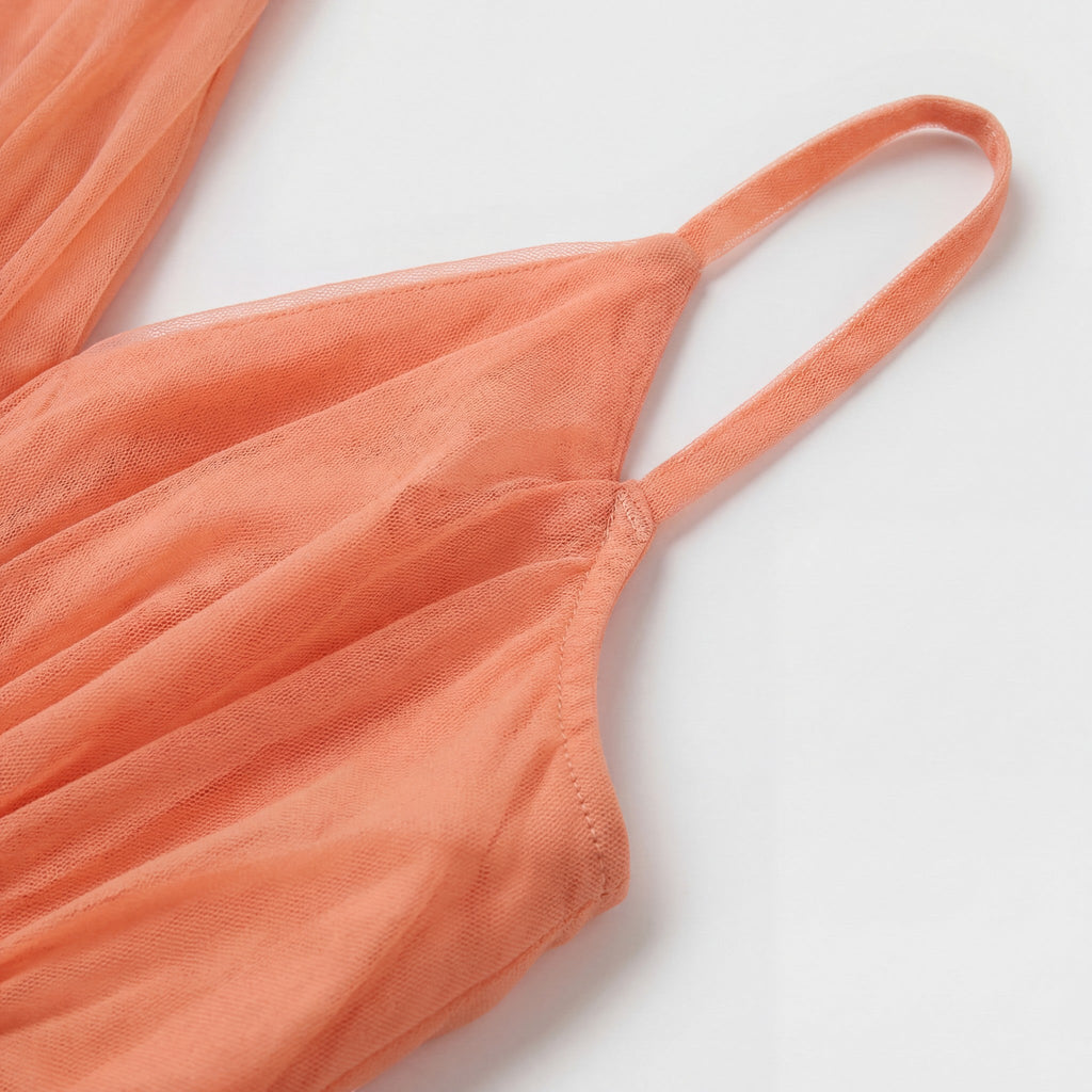 Women’s V-Neck Maxi Dress – Fitted Waist, Fluid Skirt | Airy Peach Draped Fabric
