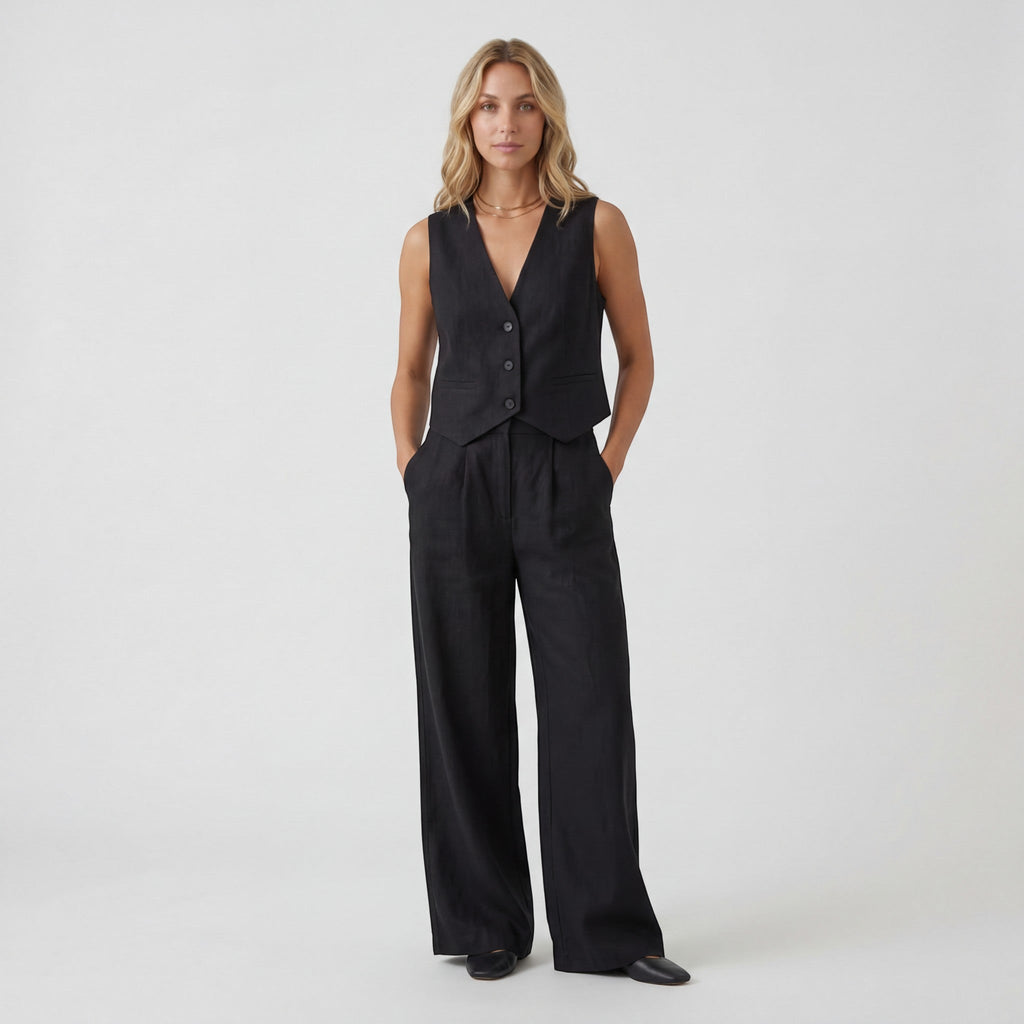 Women's Cotton Vest and Wide-Leg Pants Set – Structured Fit