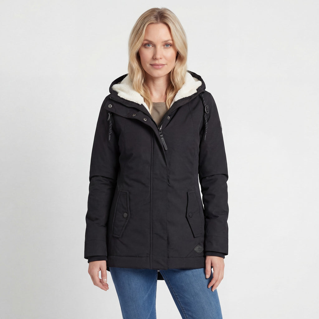 Waterproof Quilted Coat Lined with Fleece for Women with Hood – Loose Fit