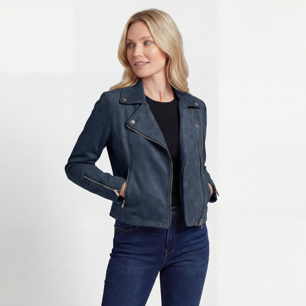 Women’s Zip Moto-Style Jacket – Diagonal Zip with Lapels | Cotton Blend