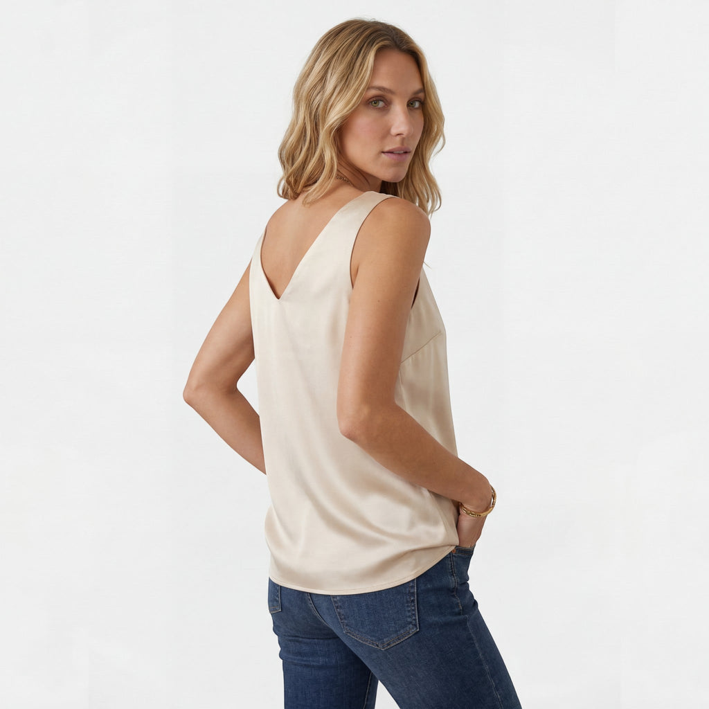 Women’s V-Neck Silk Top – Relaxed Sleeveless Fit | 100% Silk
