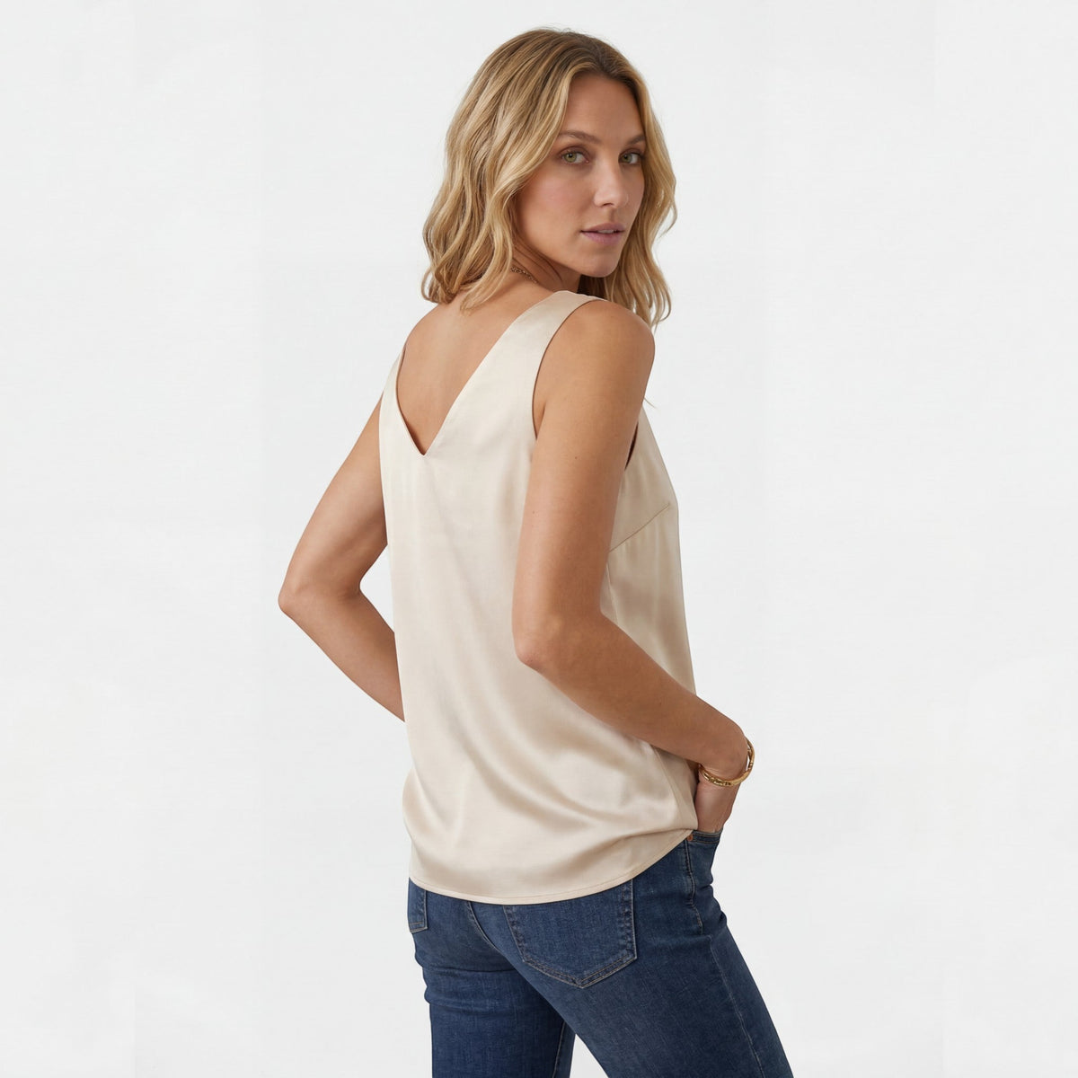 Women’s V-Neck Silk Top – Relaxed Sleeveless Fit | 100% Silk