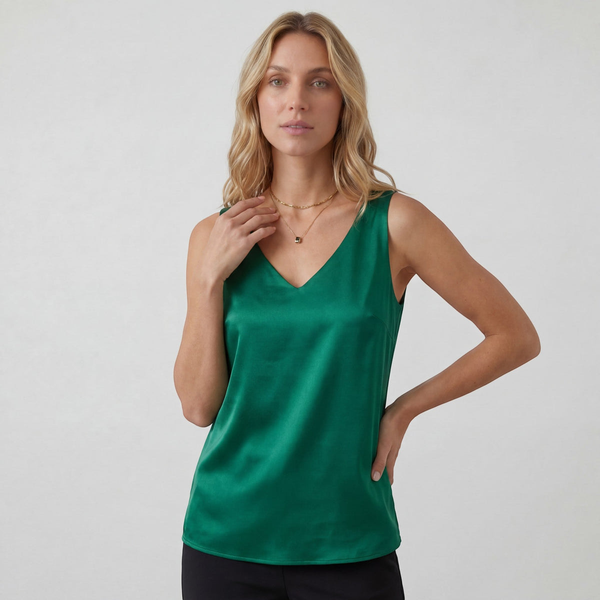 Women’s V-Neck Silk Top – Relaxed Sleeveless Fit | 100% Silk