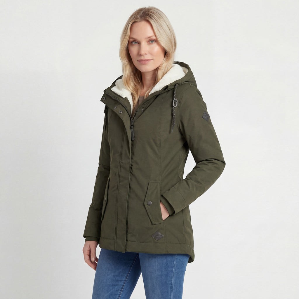 Waterproof Quilted Coat Lined with Fleece for Women with Hood – Loose Fit