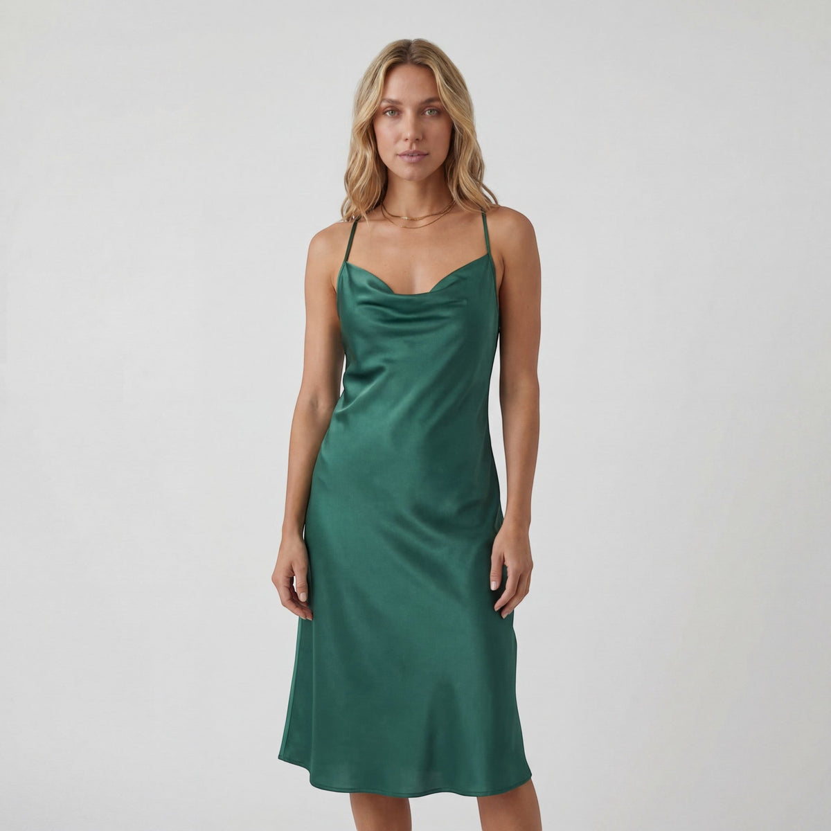 Women's 100% Silk Satin Slip Dress – Elegant Draped Neck Bias Cut