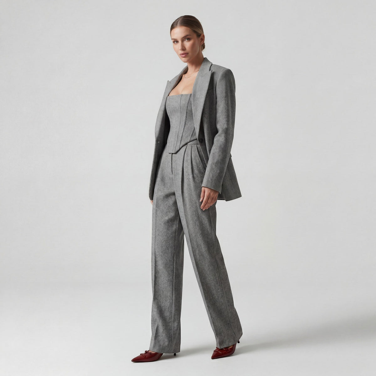 Calder Mayne | Women's Three-Piece Herringbone Cotton Suit Set