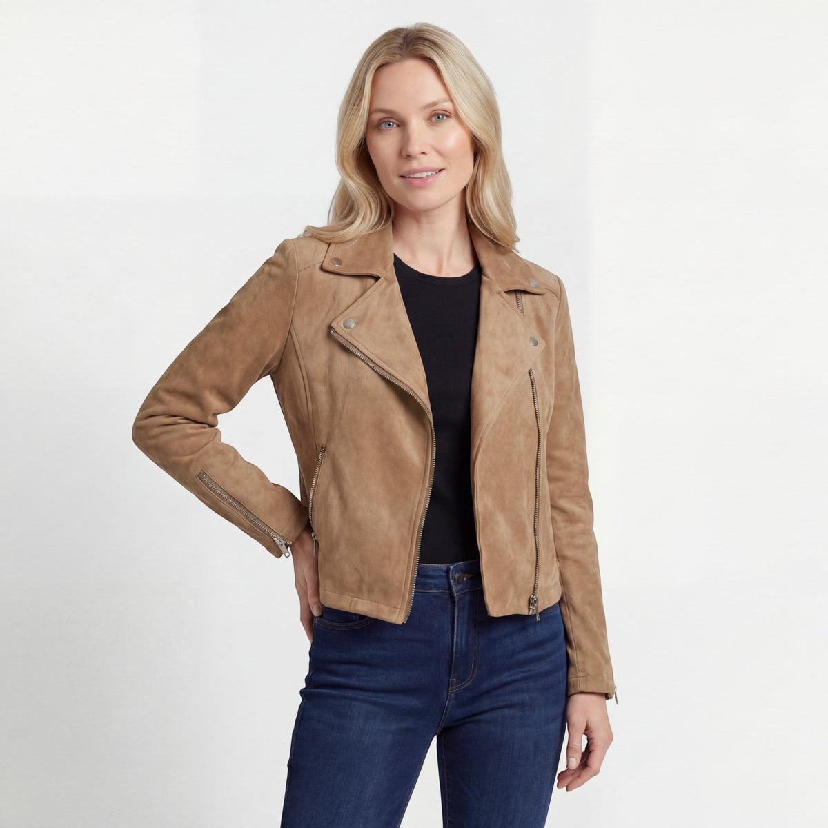 Women’s Zip Moto-Style Jacket – Diagonal Zip with Lapels | Cotton Blend