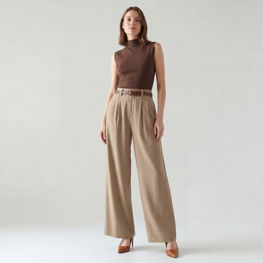 Women's High-Waisted Wide-Leg Woven Trousers – Flattering Fit