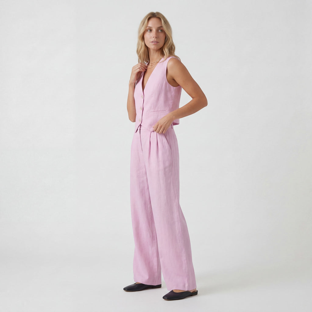 Women's Cotton Vest and Wide-Leg Pants Set – Structured Fit