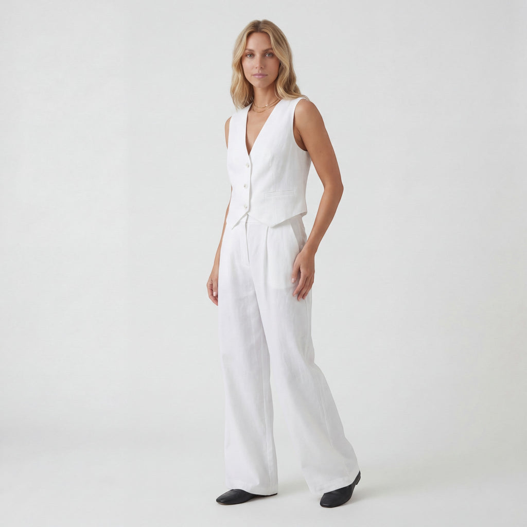 Women's Cotton Vest and Wide-Leg Pants Set – Structured Fit