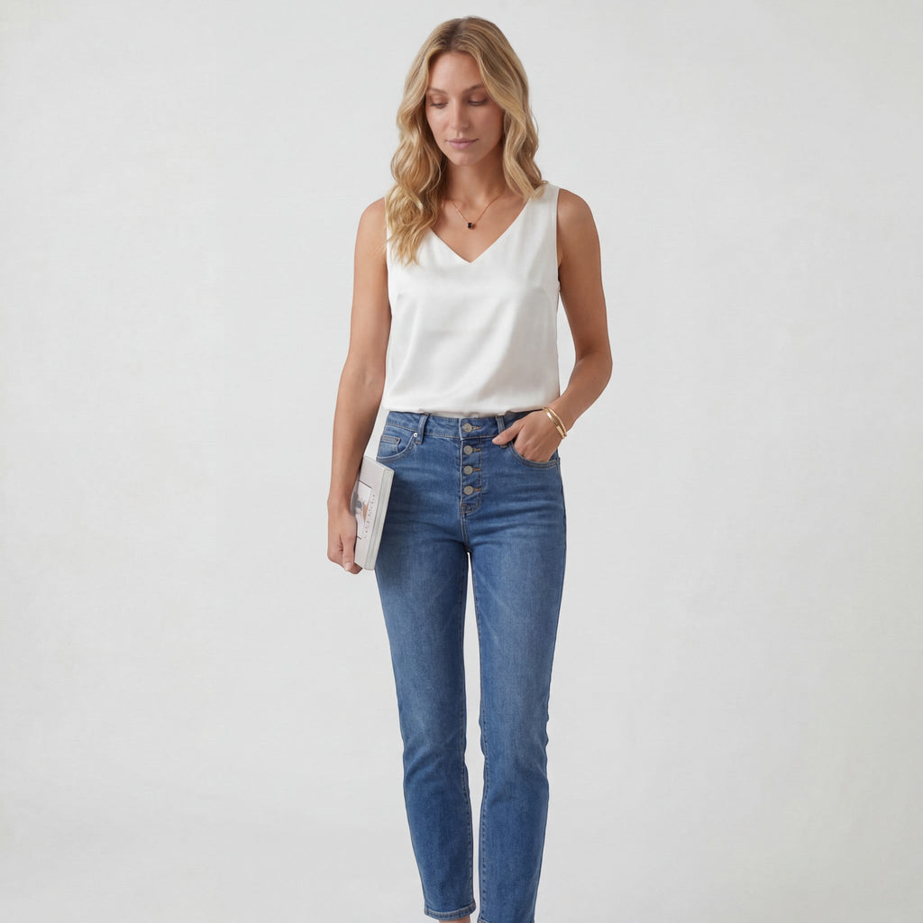 Women’s V-Neck Silk Top – Relaxed Sleeveless Fit | 100% Silk