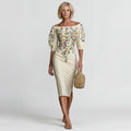 Women's Off-the-Shoulder Midi Dress – Tailored Fit | Cotton Blend