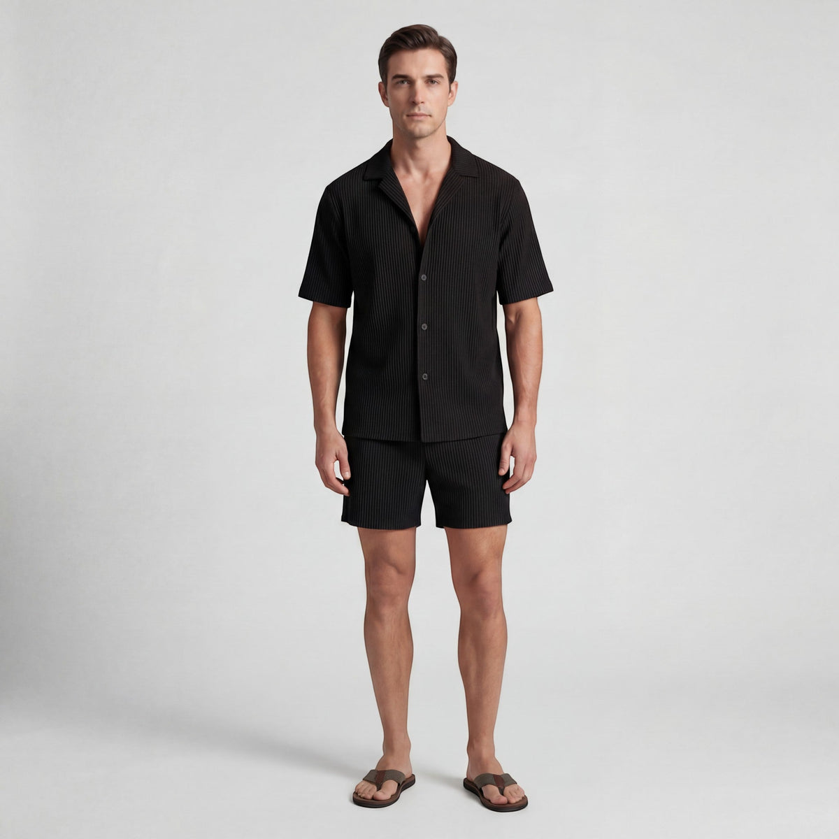 Men's Set Short Sleeve Shirt and Corduroy Shorts – Relaxed Fit