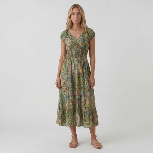Women’s Bohemian V-Neck Maxi Dress – Relaxed Fit Fluid Skirt | Lightweight Woven Fabric