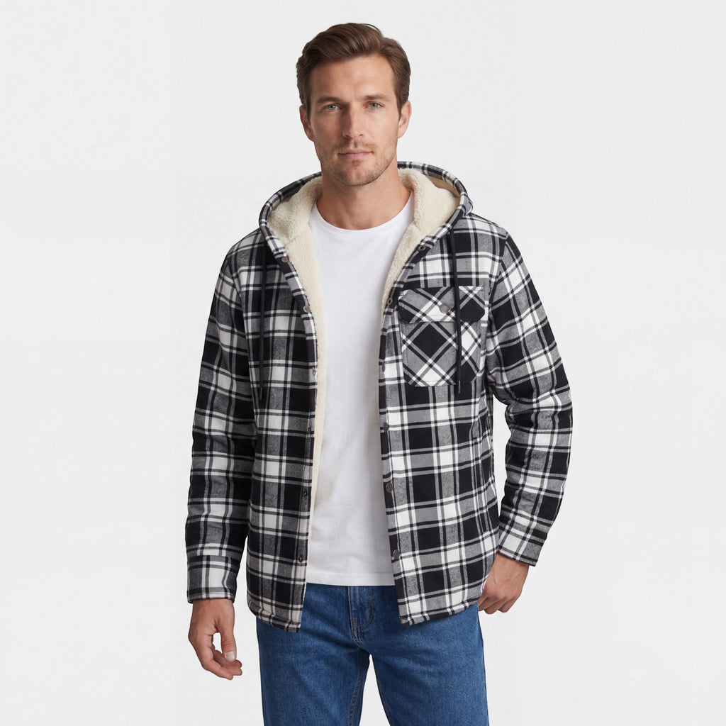 Men's Cotton-Blend Hooded Jacket – Checked Fleece Lining