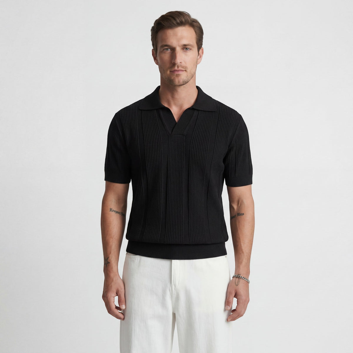 Men's Breathable Knit Polo – Airy Openwork Texture