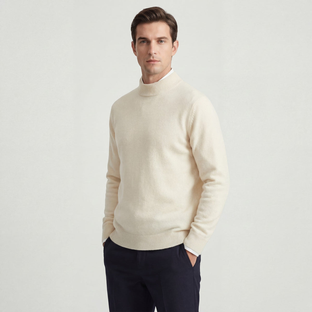 Men’s Knitted Roll-Neck Jumper – Relaxed Fit | Brushed Wool