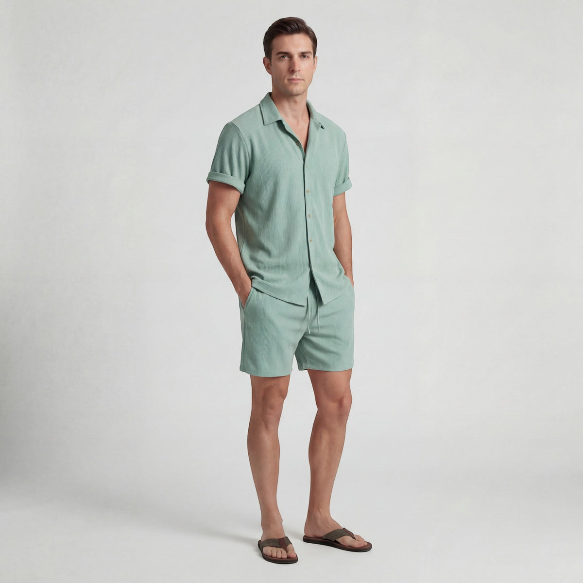 Men's Set Short Sleeve Shirt and Corduroy Shorts – Relaxed Fit