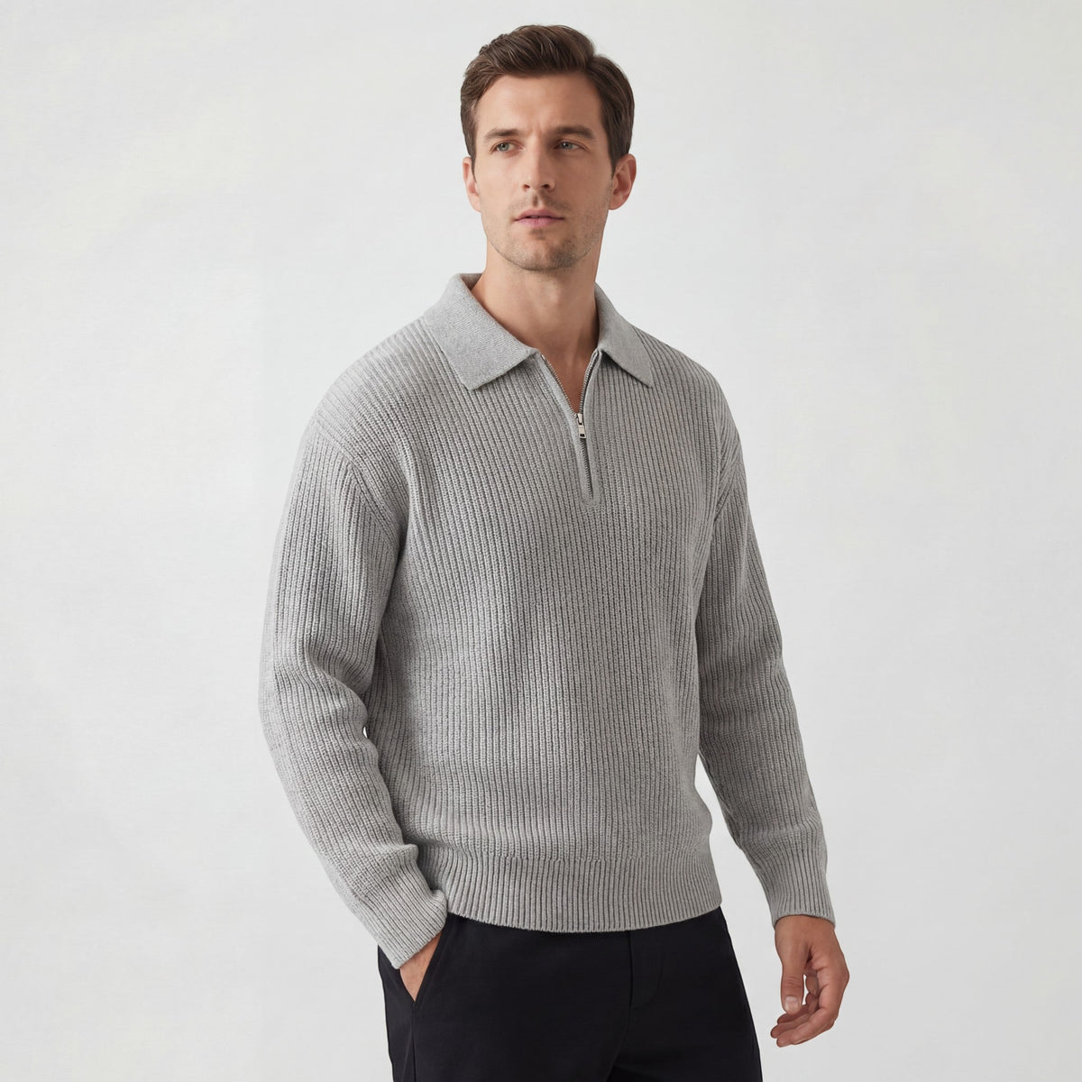 Men's zip-up knitted sweater - trendy loose fit