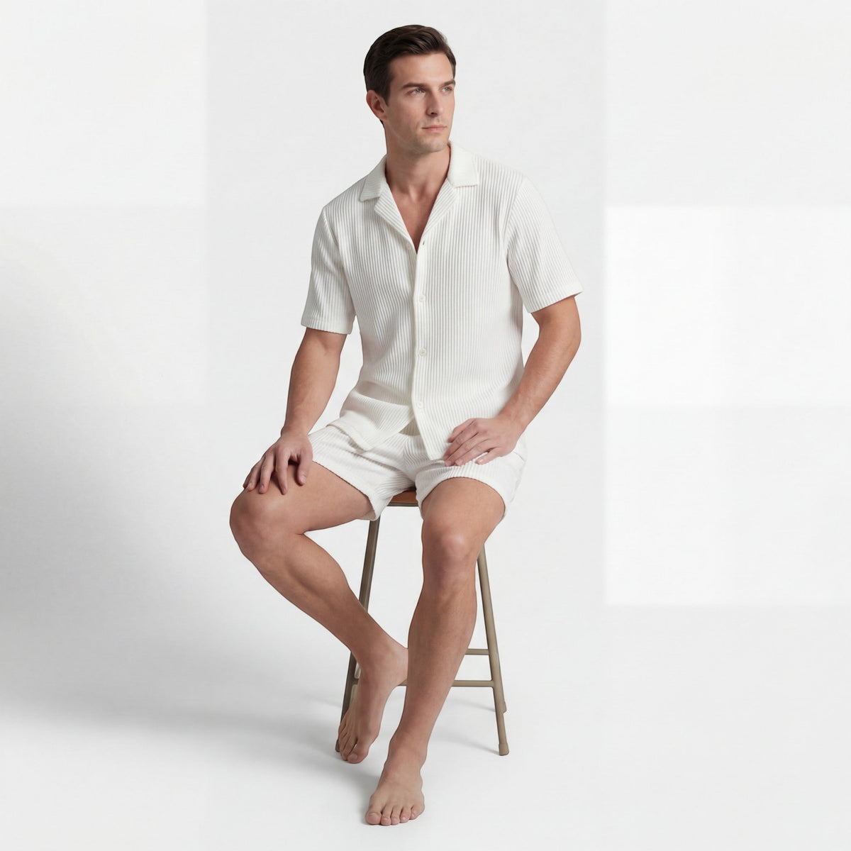 Men's Set Short Sleeve Shirt and Corduroy Shorts – Relaxed Fit