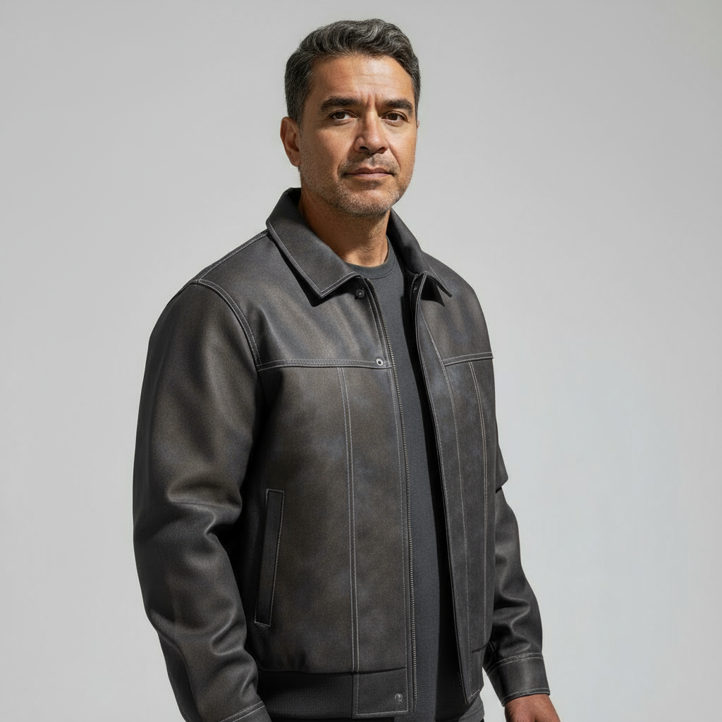 Men's Leather Jacket – Zip Closure, Relaxed Fit