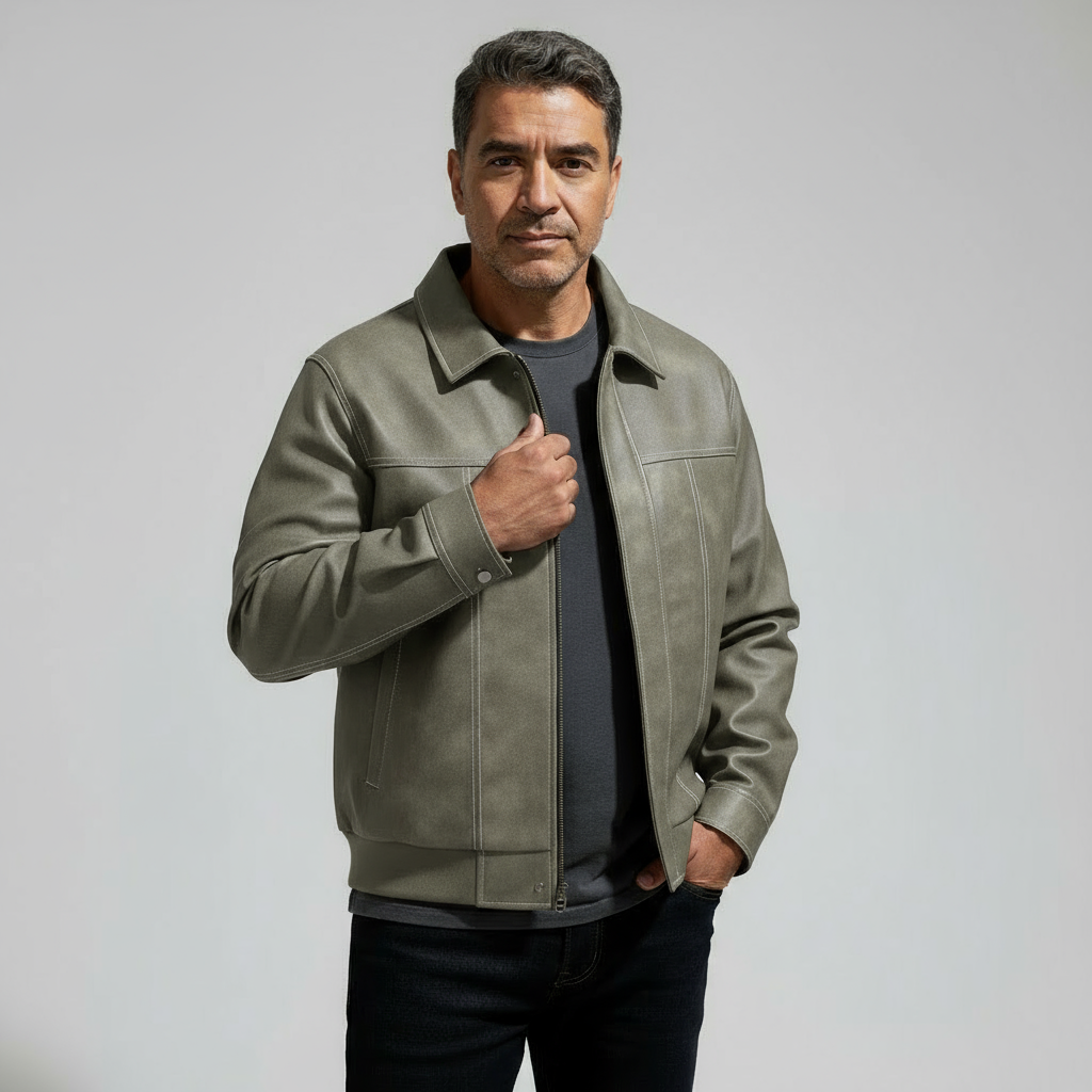 Men's Leather Jacket – Zip Closure, Relaxed Fit