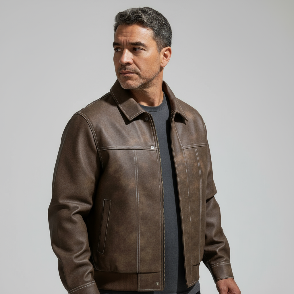 Men's Leather Jacket – Zip Closure, Relaxed Fit