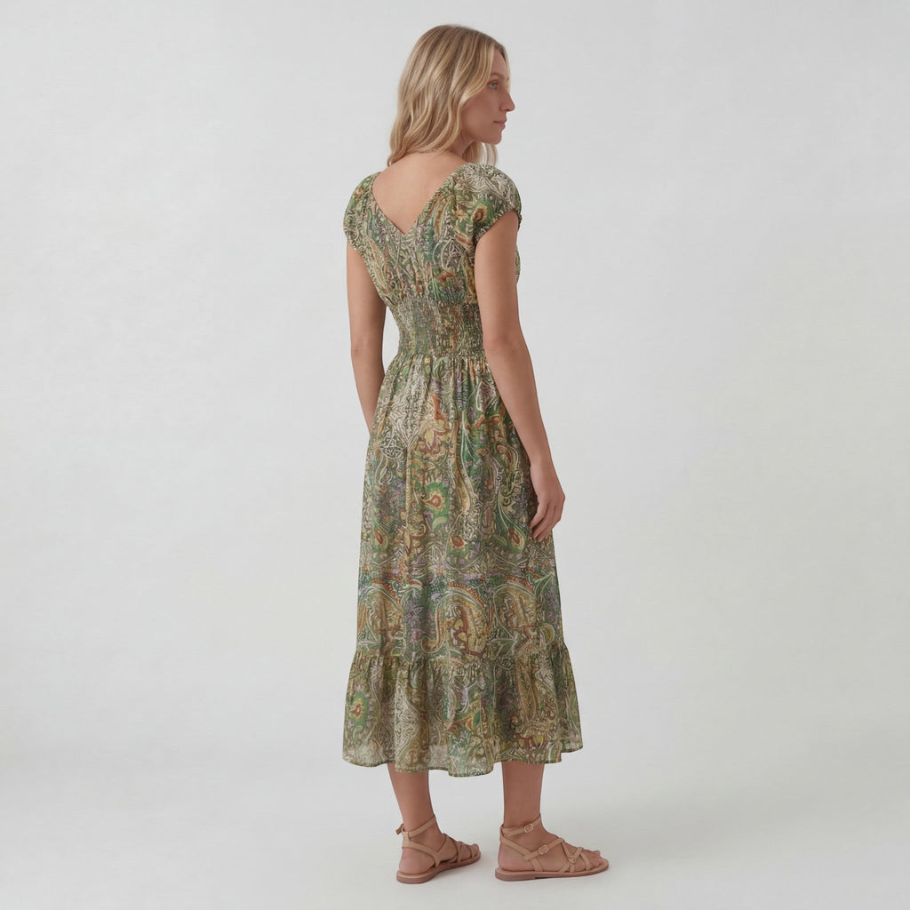 Women’s Bohemian V-Neck Maxi Dress – Relaxed Fit Fluid Skirt | Lightweight Woven Fabric