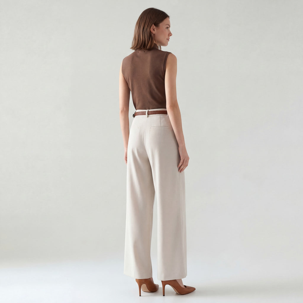Women's High-Waisted Wide-Leg Woven Trousers – Flattering Fit