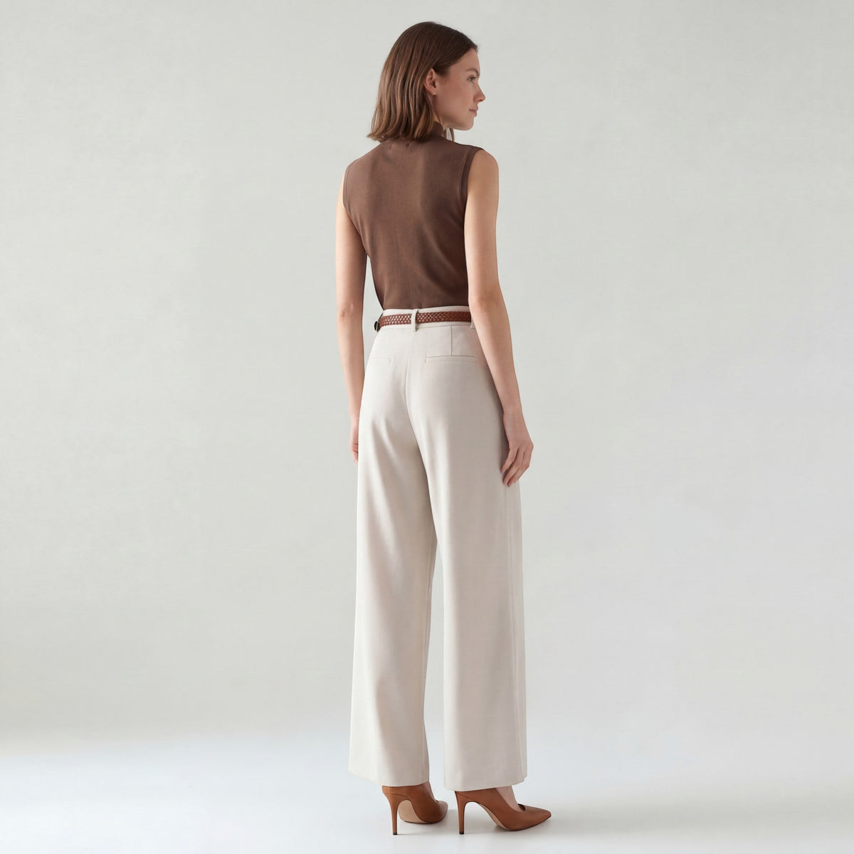 Women's High-Waisted Wide-Leg Woven Trousers – Flattering Fit