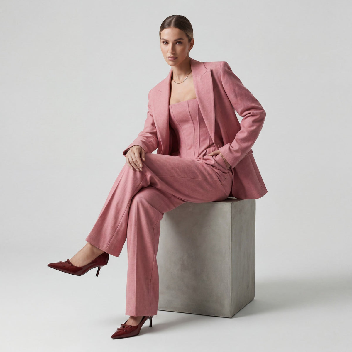 Calder Mayne | Women's Three-Piece Herringbone Cotton Suit Set