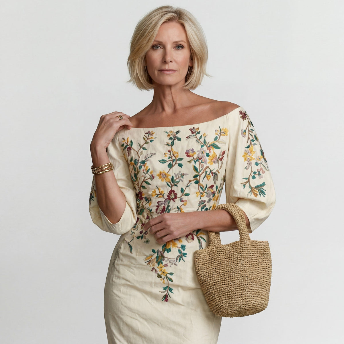 Women's Off-the-Shoulder Midi Dress – Tailored Fit | Cotton Blend