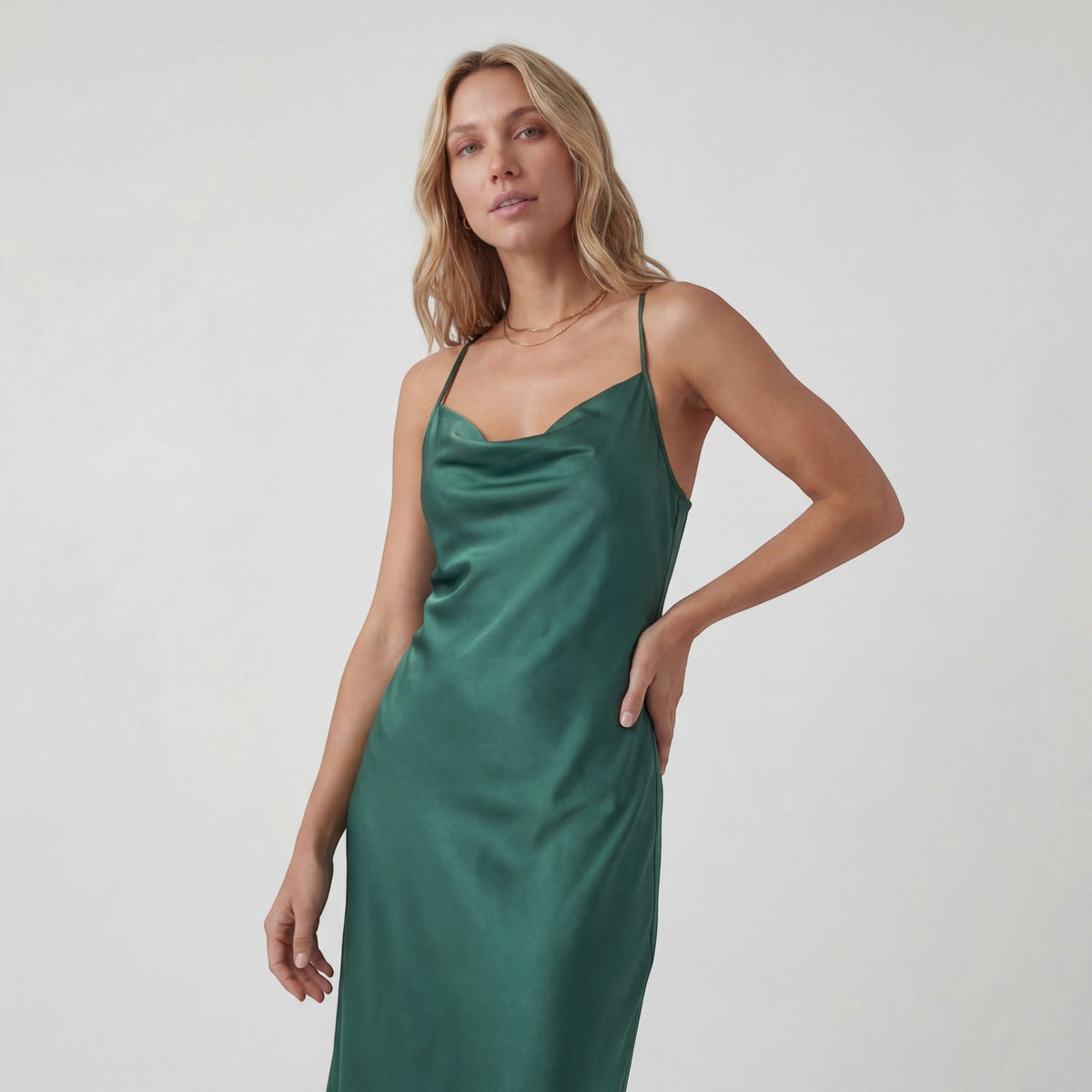 Women's 100% Silk Satin Slip Dress – Elegant Draped Neck Bias Cut