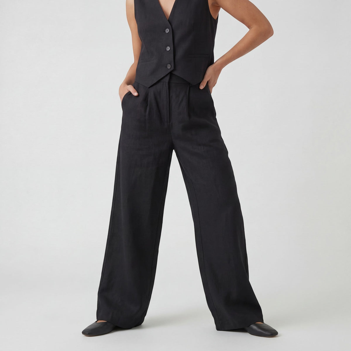 Women's Cotton Vest and Wide-Leg Pants Set – Structured Fit