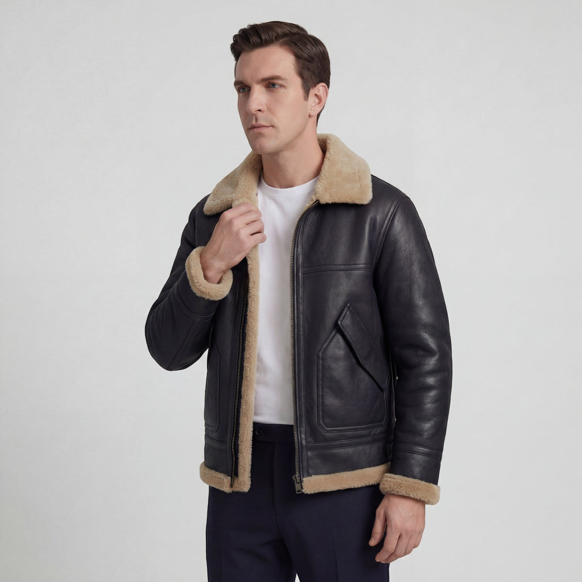 Men's lambswool fleece-lined jacket – relaxed fit