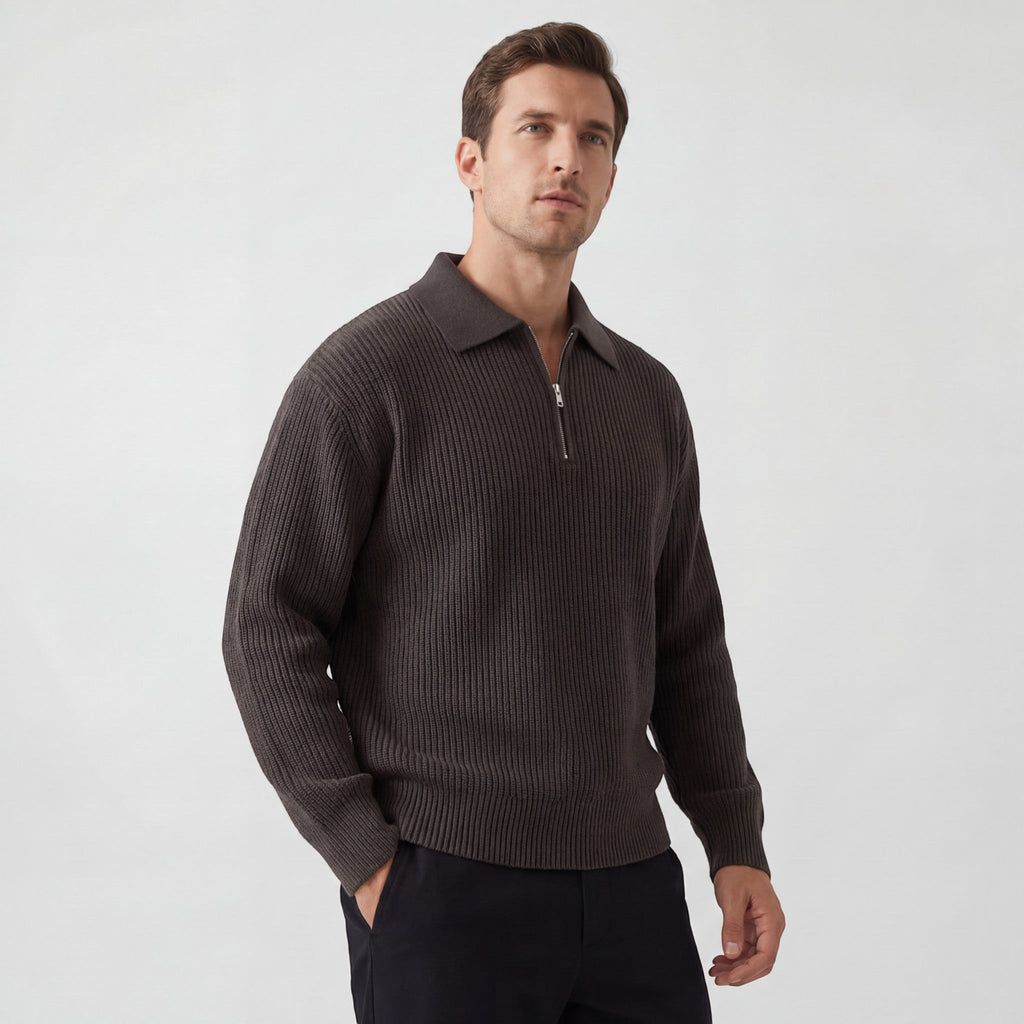Men's zip-up knitted sweater - trendy loose fit