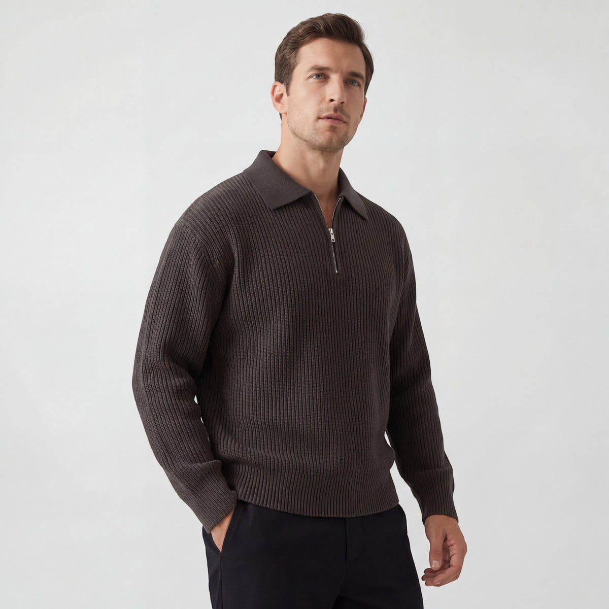 Men's zip-up knitted sweater - trendy loose fit