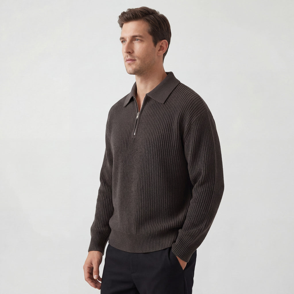Men's zip-up knitted sweater - trendy loose fit