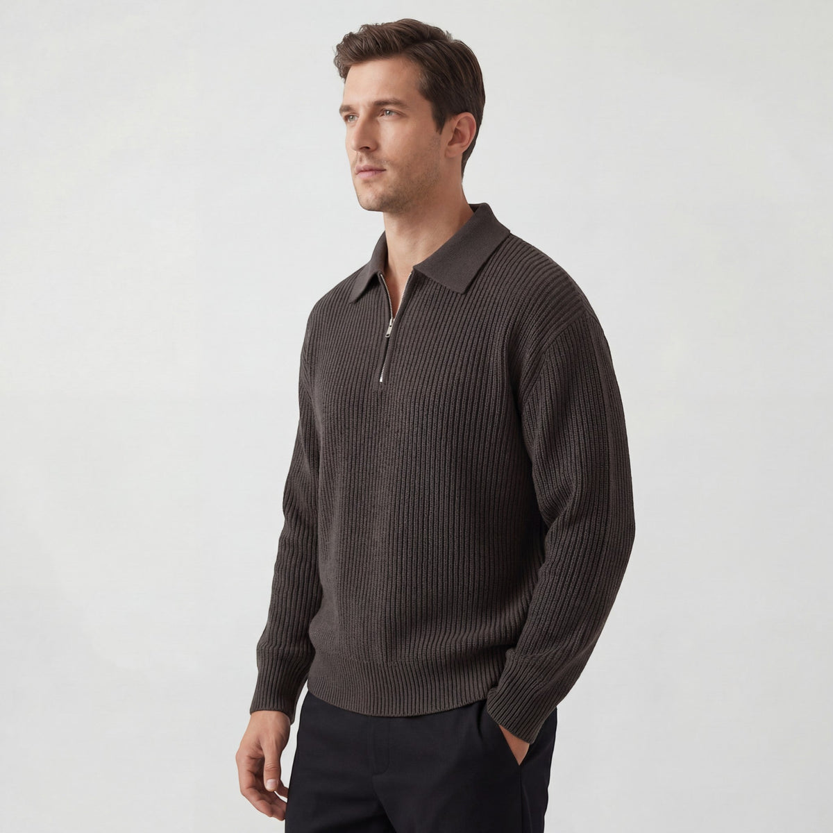 Men's zip-up knitted sweater - trendy loose fit