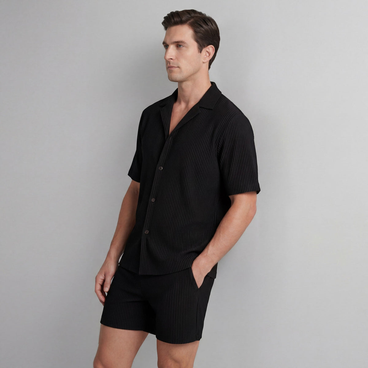Men's Set Short Sleeve Shirt and Corduroy Shorts – Relaxed Fit