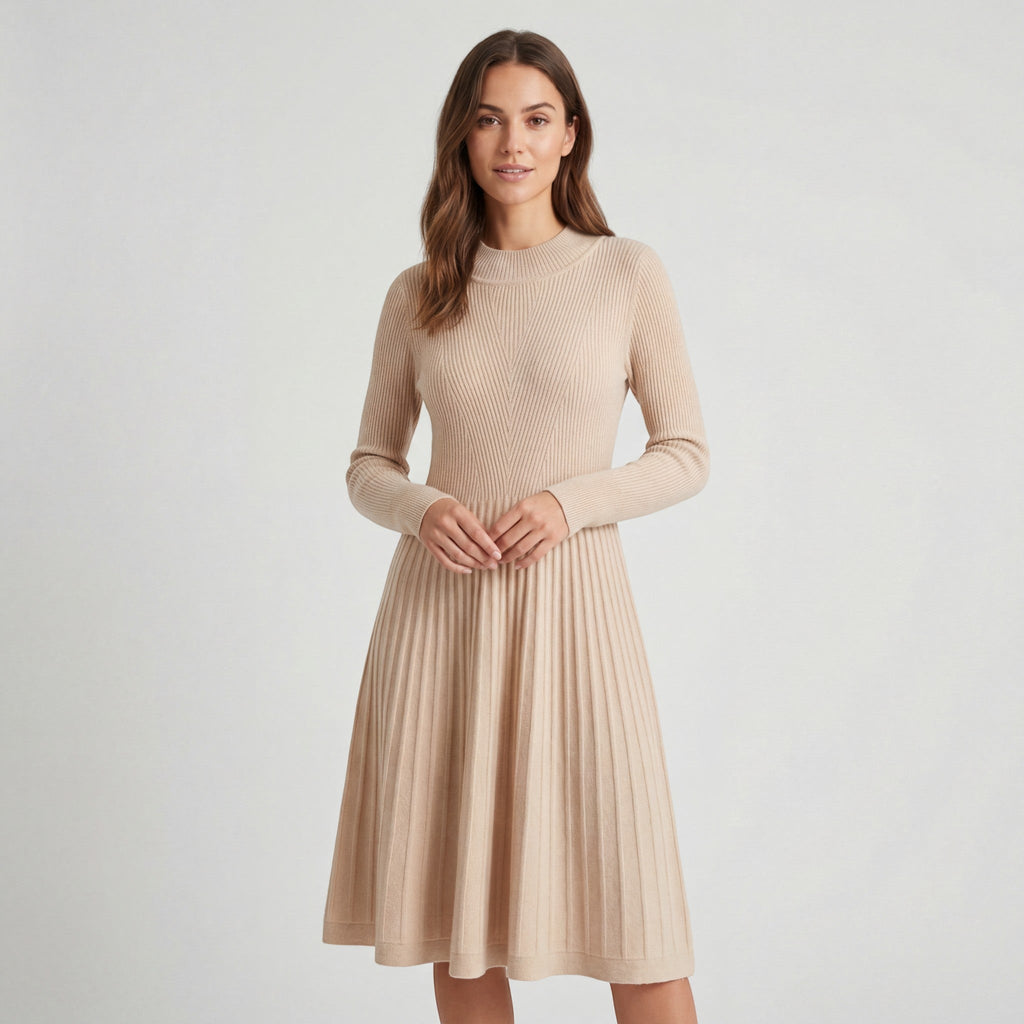 Women's cashmere knit midi dress - Long sleeves relaxed fit