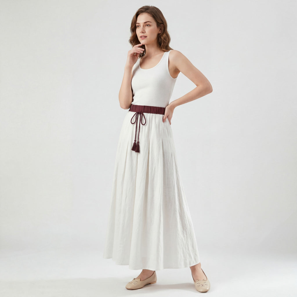 Women's linen midi skirt – Pleated flared cut