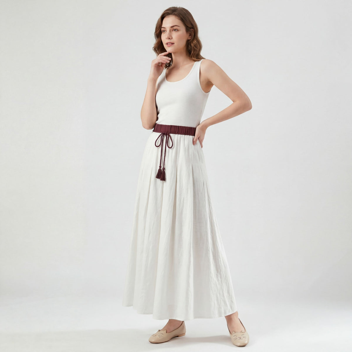 Women's linen midi skirt – Pleated flared cut