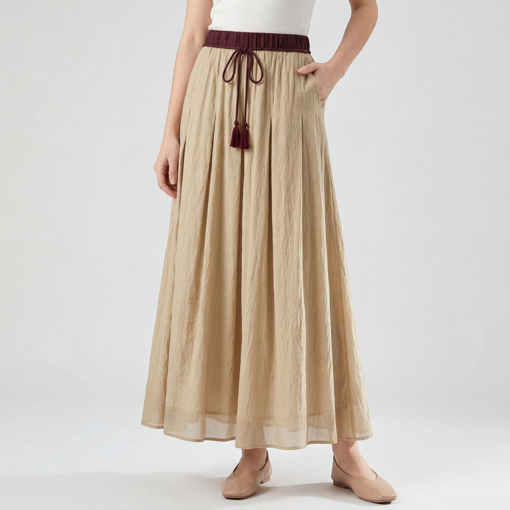 Women's linen midi skirt – Pleated flared cut